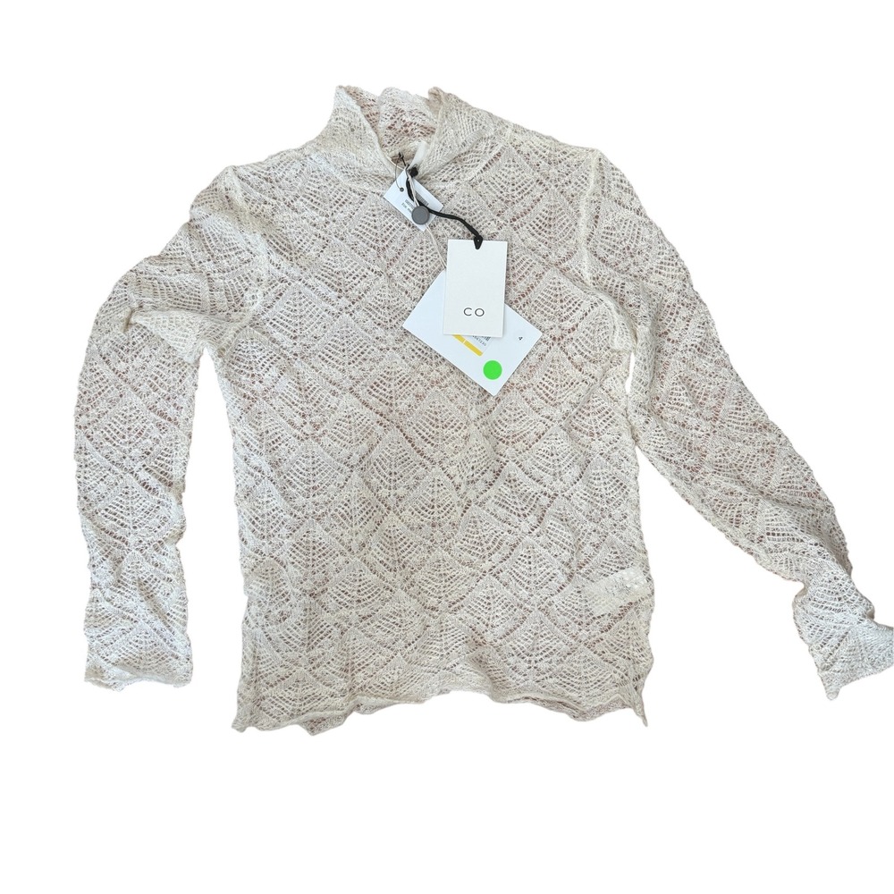 CO funnel neck open knit crochet sweater NWT ivory medium